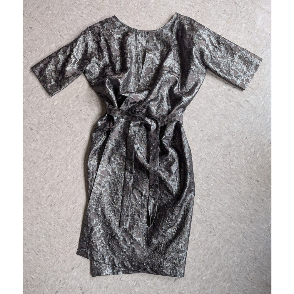 NWOT Humanoid Sanny Metallic Jacquard Midi Wrap Dress Bronze Silver Floral - Picture 3 of 9